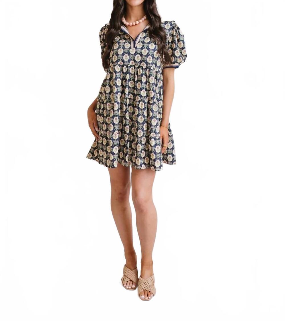 NEW SHE + SKY midnight blossom mini dress in navy blue